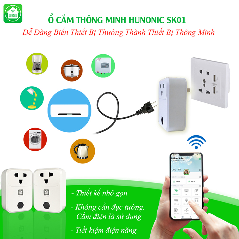 Ổ cắm thông minh Hunonic SK01|Điều khiển từ xa qua điện thoại